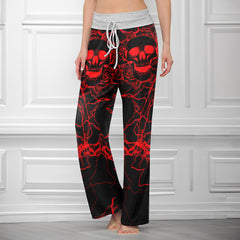 Red Hellfire Skull Requiem Women's High-waisted Wide Leg Pants