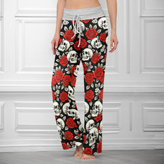 Noir Skull Flower Tapestry Women's High-waisted Wide Leg Pants