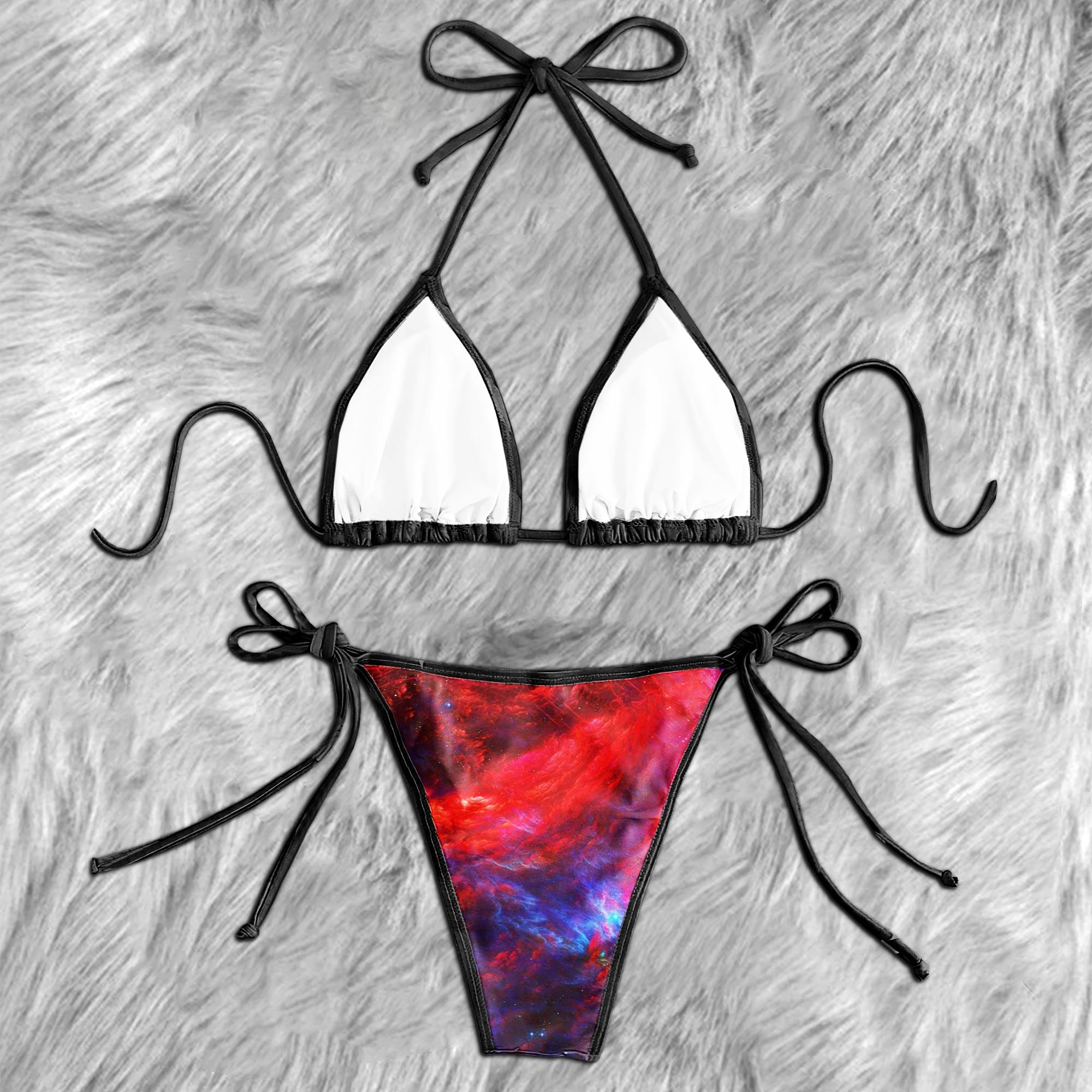 Gradiant Red Blue Psycho Skull Micro Triangle Bikini Swimsuit - Wonder Skull