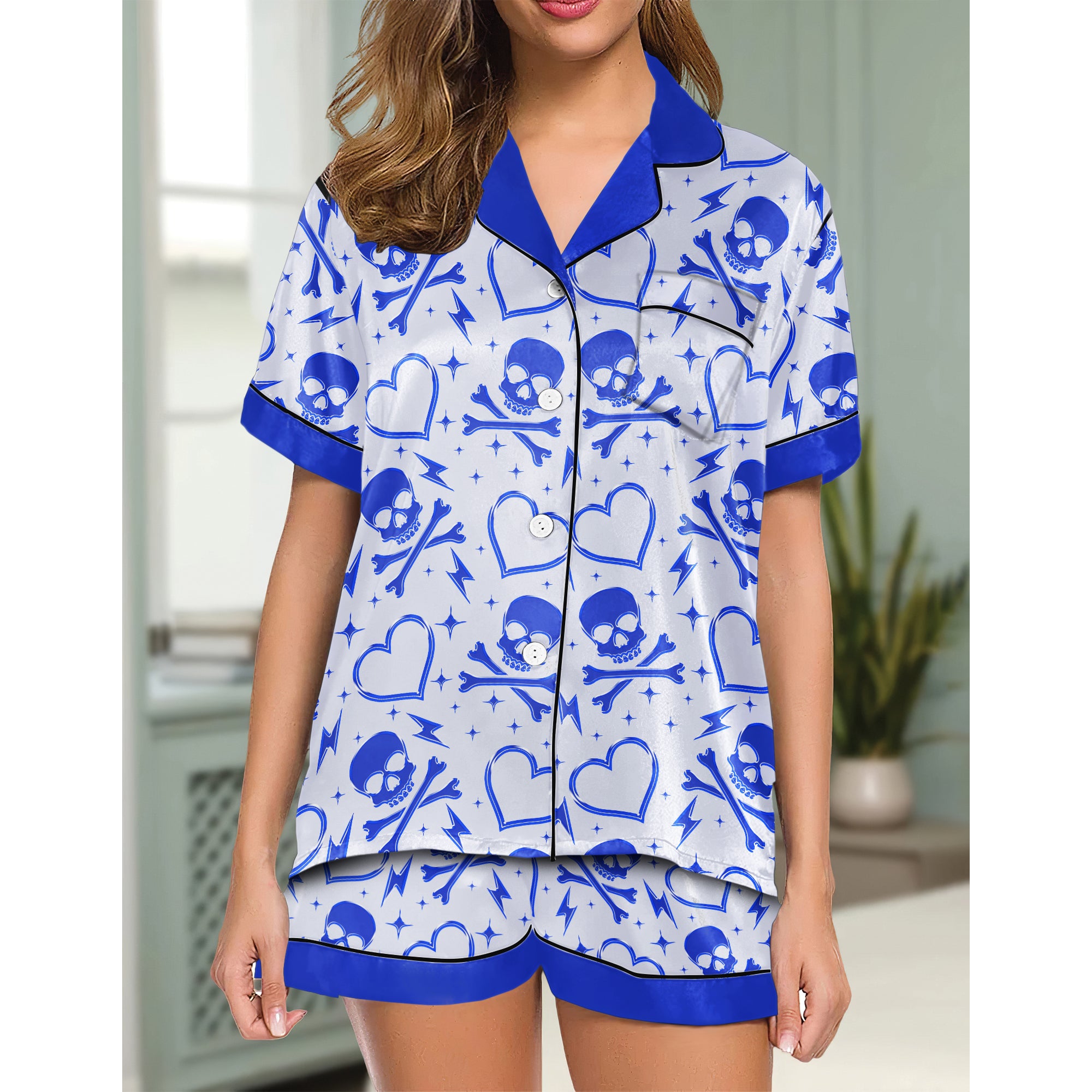 Chic and stylish women's pajama set with unique design prints and statement sleeves, Soft and luxurious fabrics make this pajama set perfect for bedtime or lounging at home.