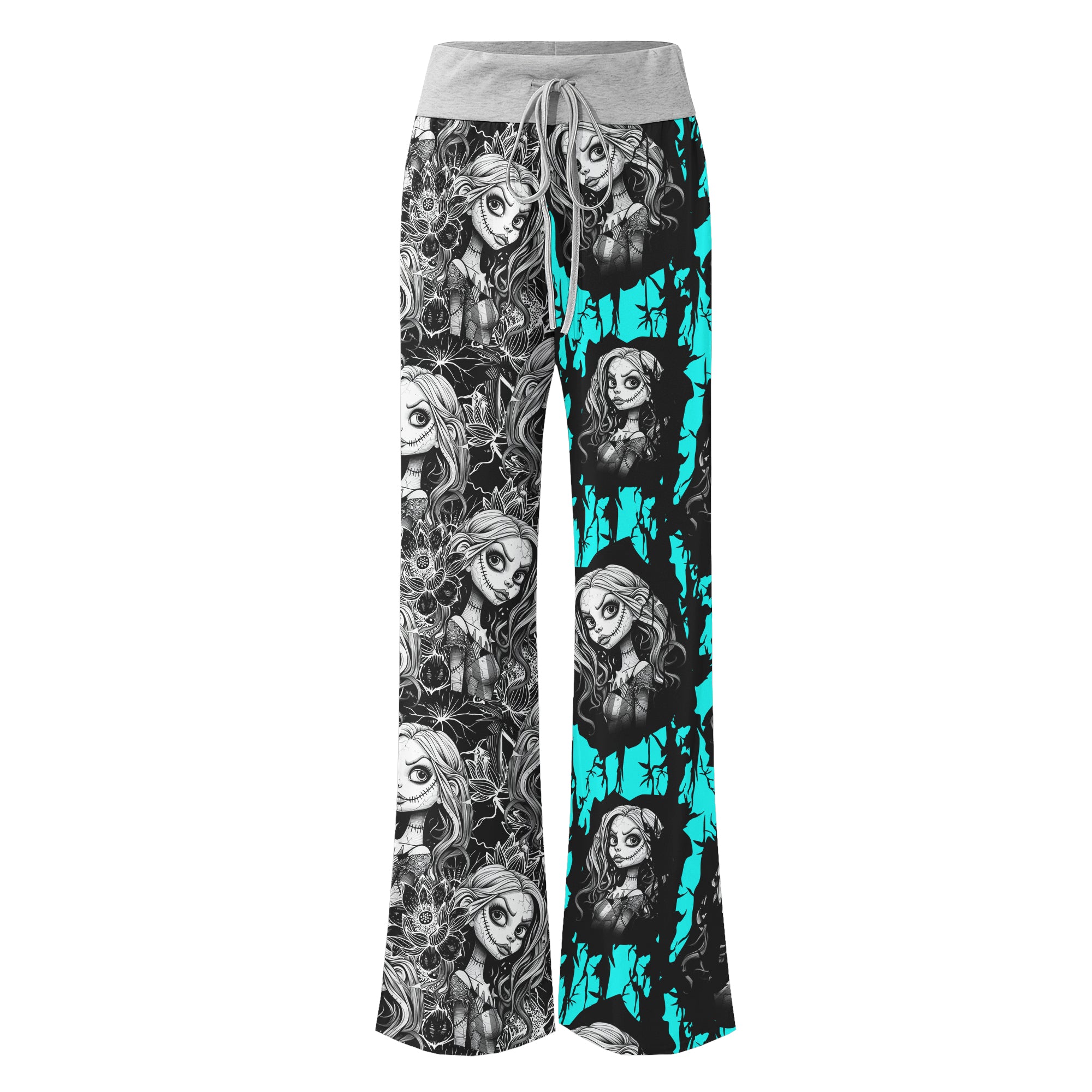 White Cyan Art Theme Women's High-waisted Wide Leg Pants | Wonder Skull