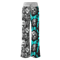 White Cyan Art Theme Women's High-waisted Wide Leg Pants | Wonder Skull