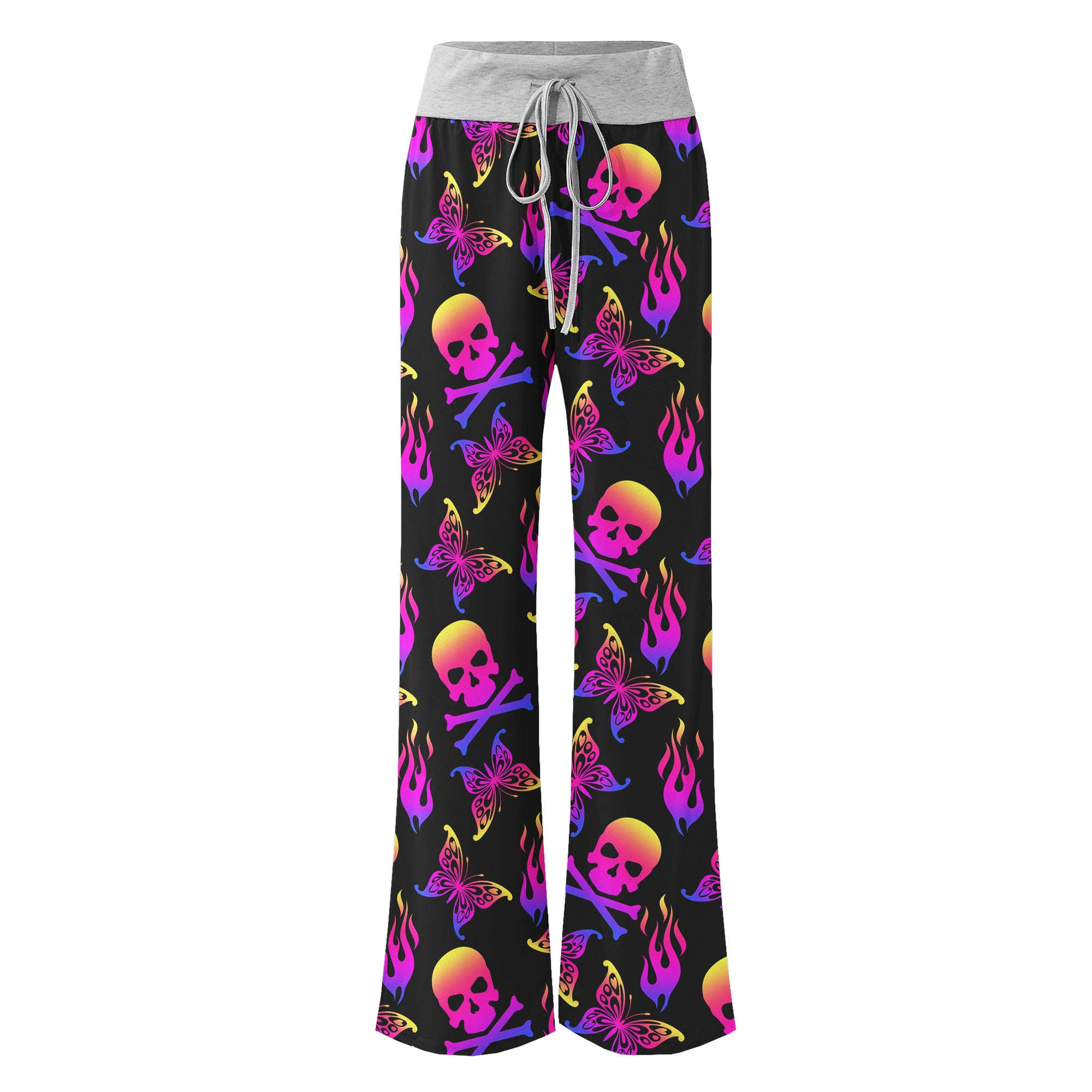 Purple Skull Butterfly Women's High-waisted Wide Leg Pants | Wonder Skull