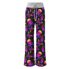 Purple Skull Butterfly Women's High-waisted Wide Leg Pants | Wonder Skull