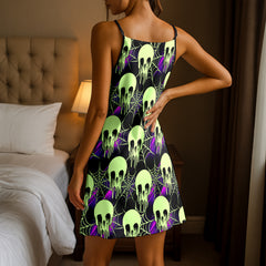Toxic Neon Slime Skulls Short Cami Dress