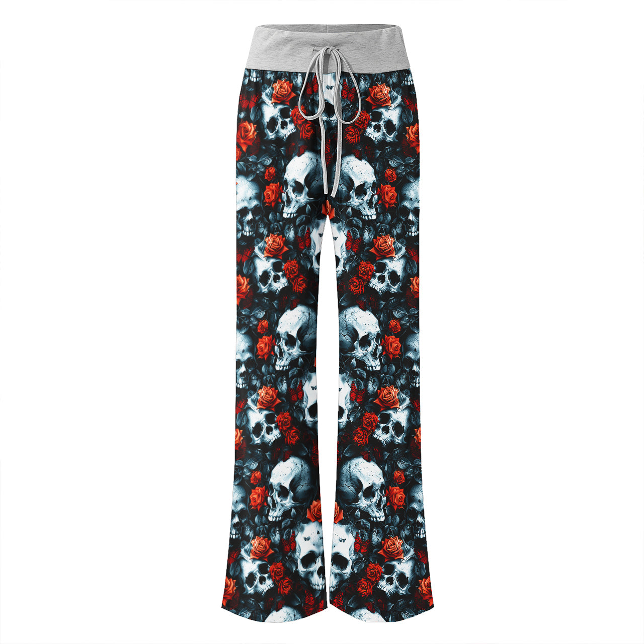 Skull Rose Gothic Women's High-waisted Wide Leg Pants | Wonder Skull