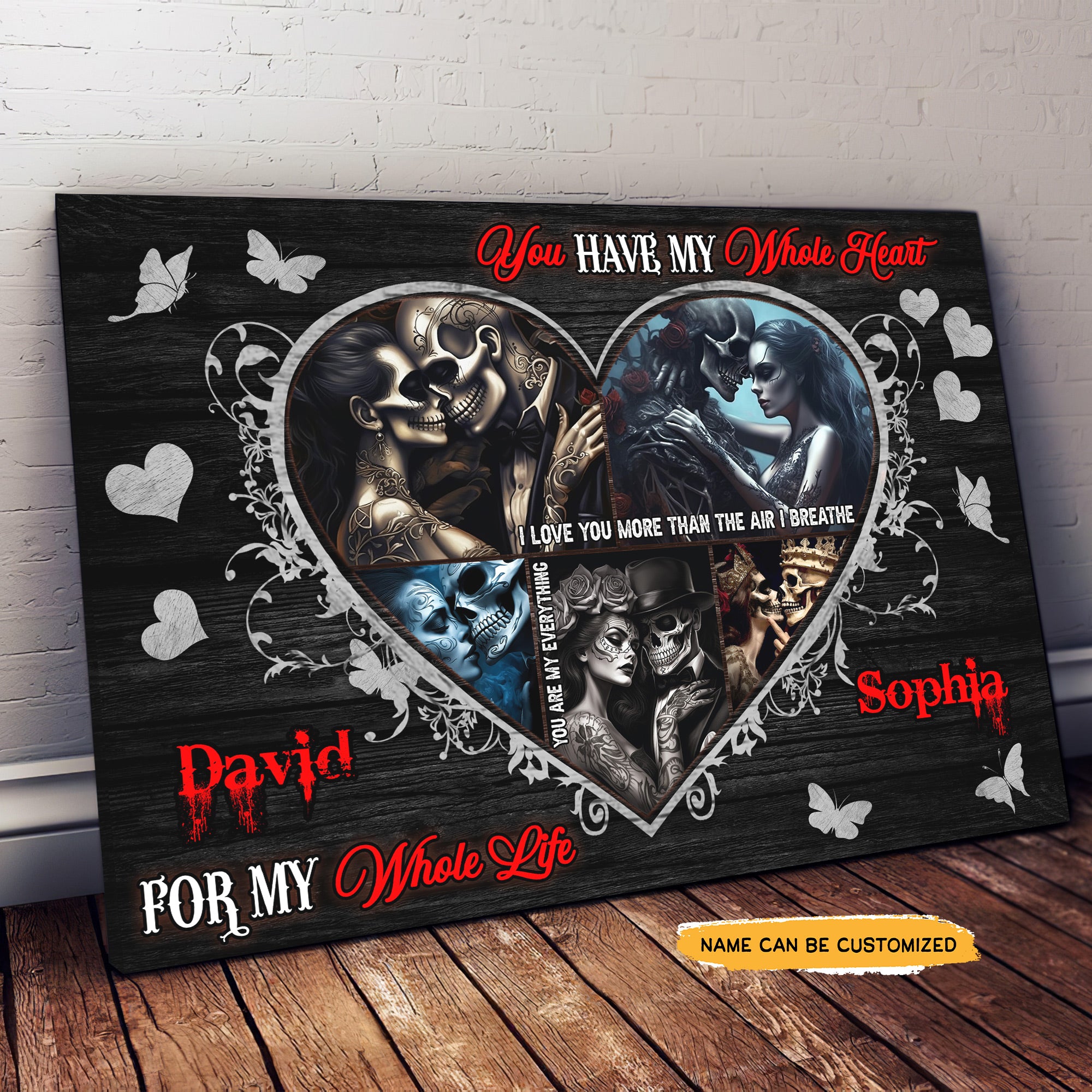 My Whole Heart - Custom Personalized Names Gothic Skull And Roses Canvas