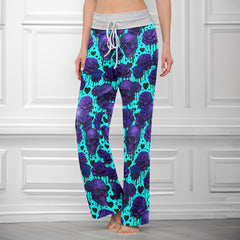 Neon Skull Rose Melting Women's High-waisted Wide Leg Pants