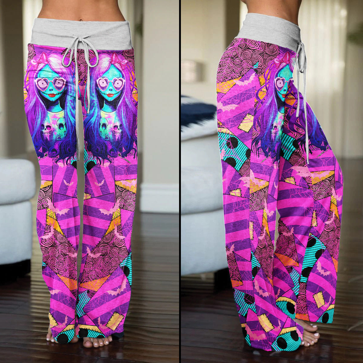 Pink Movie Theme Art Women's High-waisted Wide Leg Pants | Wonder Skull