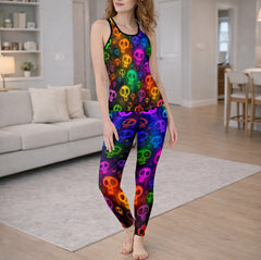 Neon Graffiti Skull Pattern Tanktop and Leggings