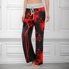 Red Skeleton Couple Art Women's High-waisted Wide Leg Pants