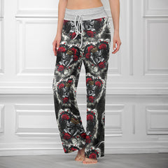 Couple Skeleton Gothic Pattern Women's High-waisted Wide Leg Pants