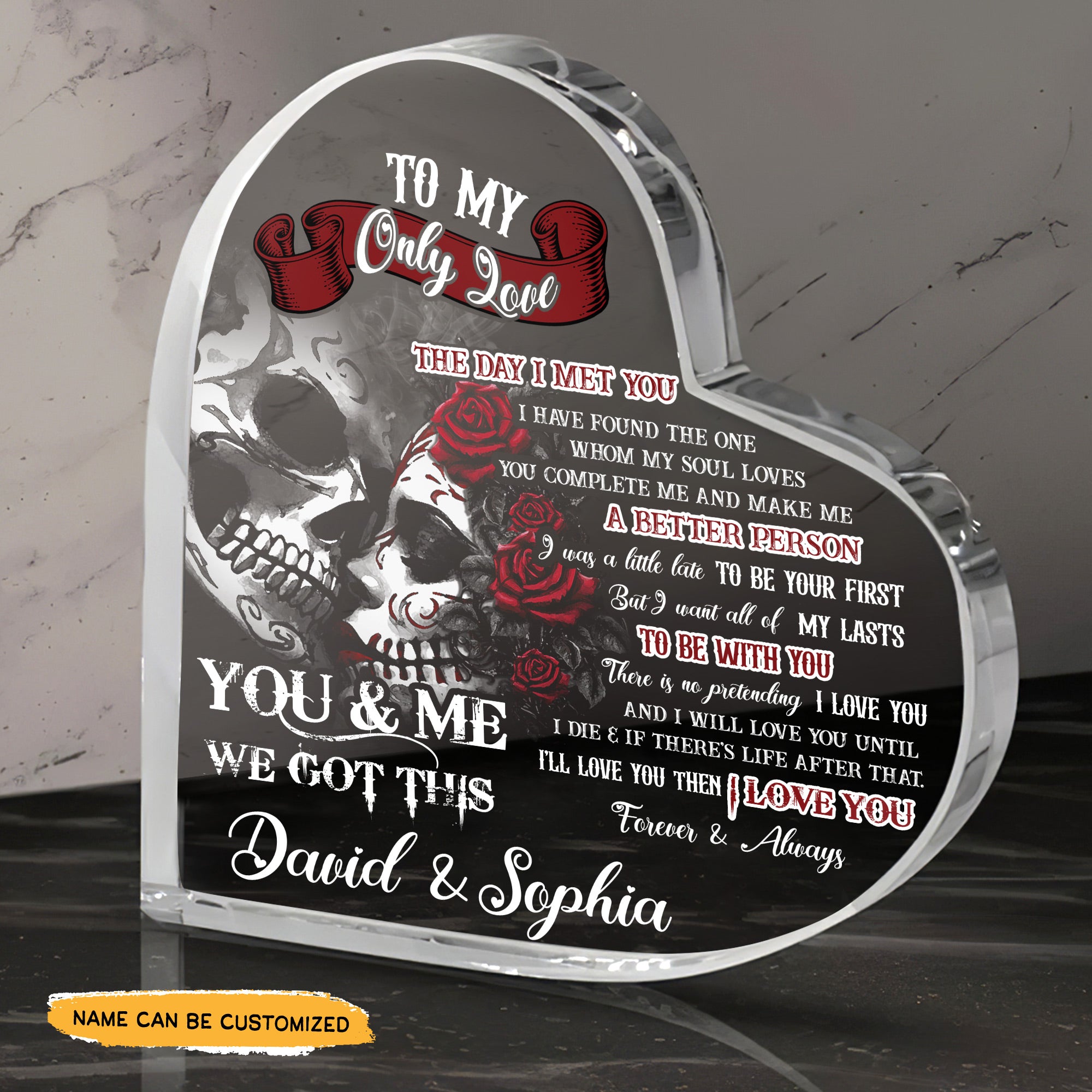 To The Day - Customized Skull Couple Crystal Heart Anniversary Gifts