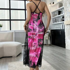 Pink Skull Lava Art Women's Lace Cami Sleepwear
