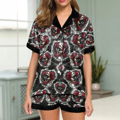 Couple Night Moon Pattern Women's Pajama Sets Top Sleeve & Short Bottom