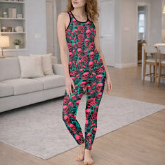 Gothic Pink Skull Pattern Tanktop and Leggings