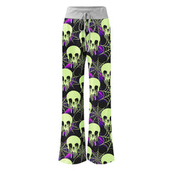 Green Skull Melting Women's High-waisted Wide Leg Pants | Wonder Skull