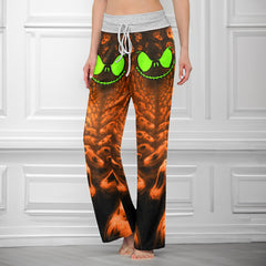 Infinite Orange Skull Art Women's High-waisted Wide Leg Pants