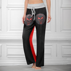Crimson Gaze Skull Women's High-waisted Wide Leg Pants