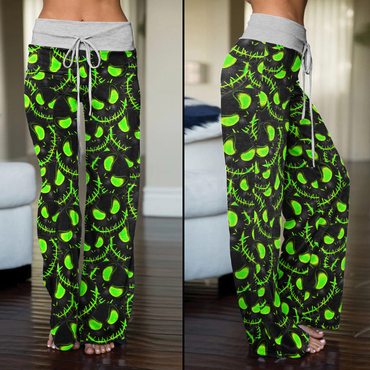 Green Face Scary Nightmare Women's High-waisted Wide Leg Pants | Wonder Skull