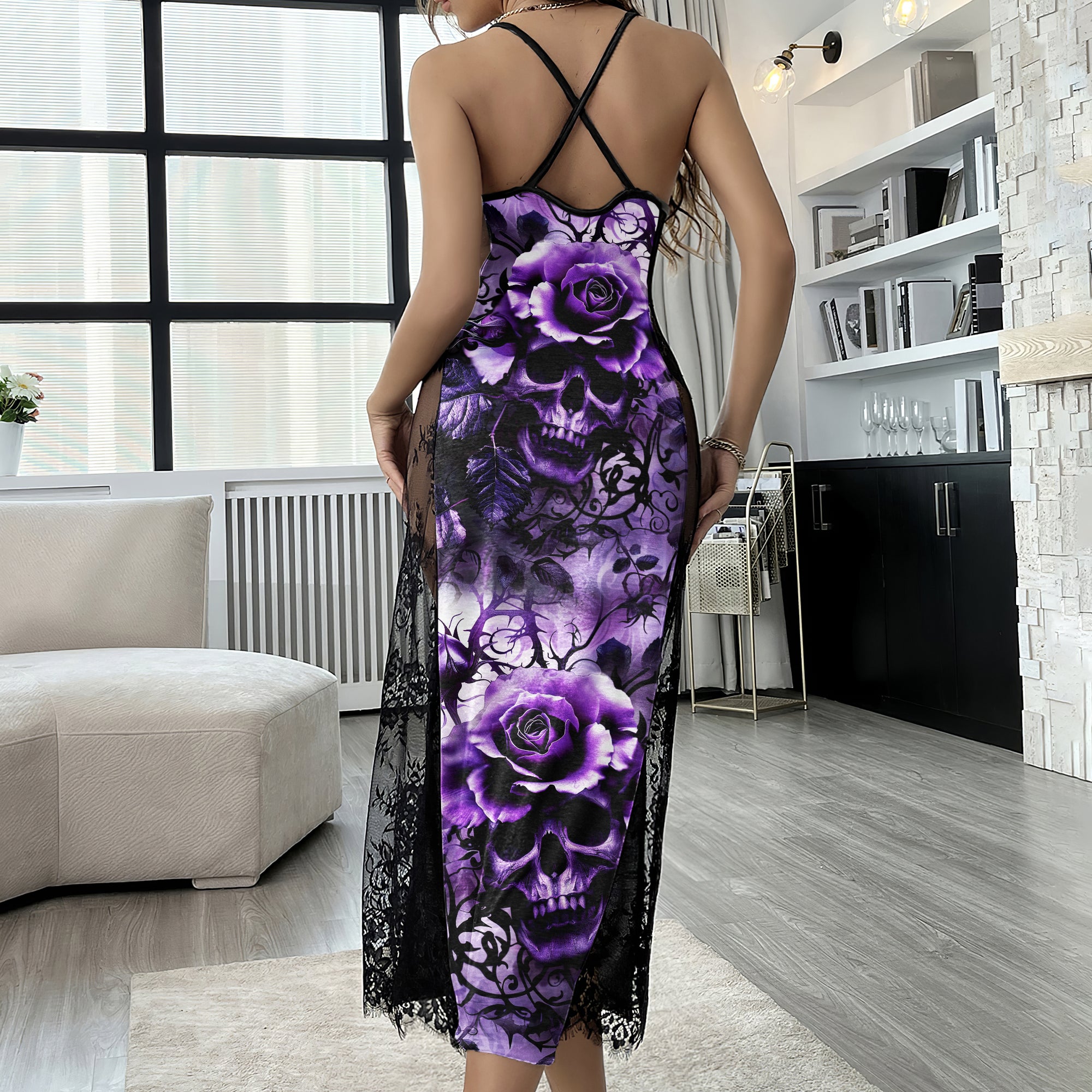Purple Skull Rose Art Women's Lace Cami Sleepwear | Gothic, Punkrock, Lingerie for Women