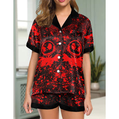Red Brush Art Women's Pajama Sets Top Sleeve & Short Bottom