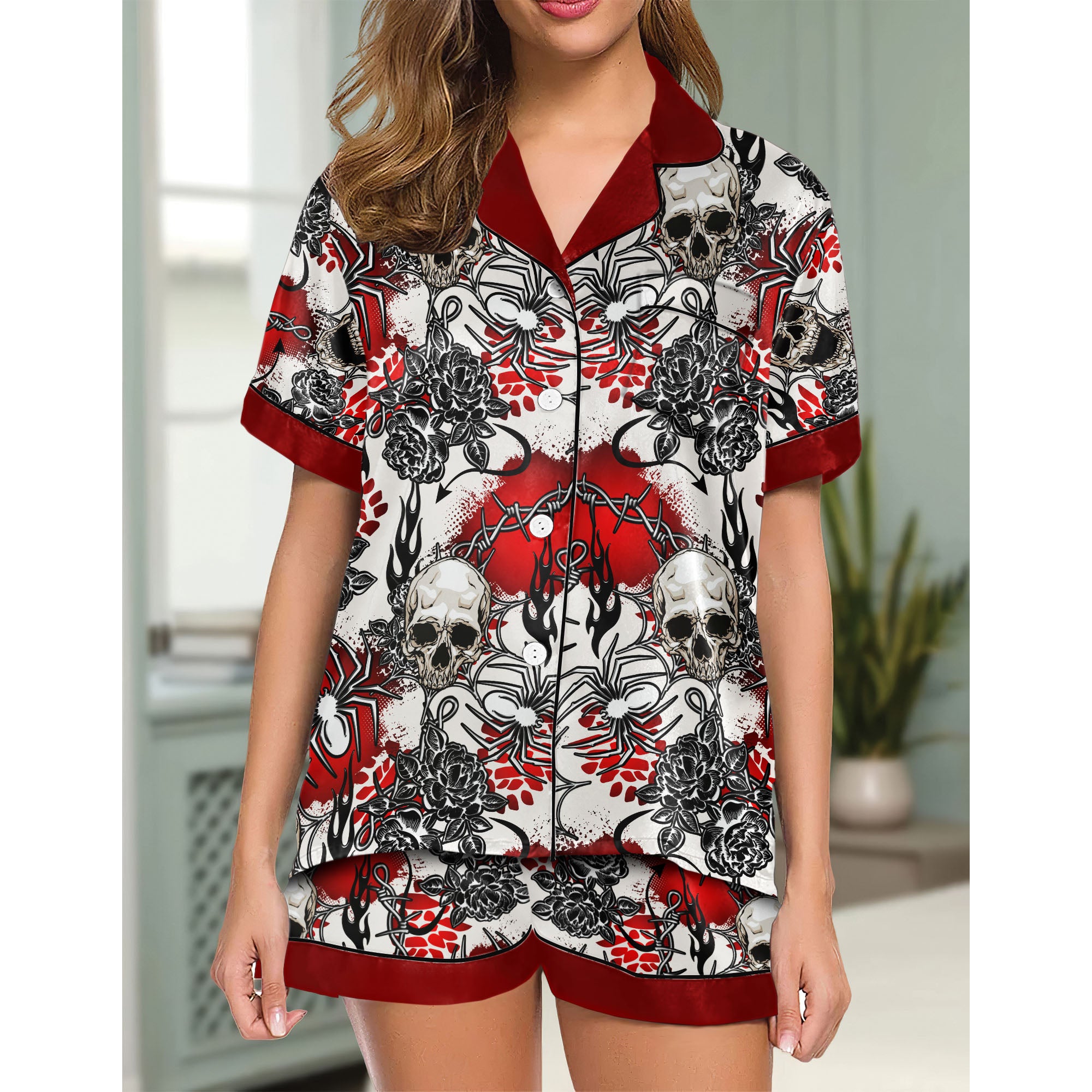 Chic and stylish women's pajama set with unique design prints and statement sleeves, Soft and luxurious fabrics make this pajama set perfect for bedtime or lounging at home.
