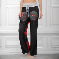 Red Camo Skull Medallion Women's High-waisted Wide Leg Pants