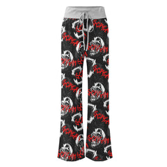 Black Skull Scream Pattern Women's High-waisted Wide Leg Pants | Wonder Skull