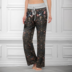 Freedom Eagle Skull Shield Women's High-waisted Wide Leg Pants