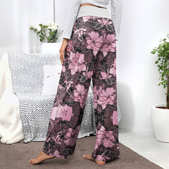 Black Pink Skull Lace Women's High-waisted Wide Leg Pants | Wonder Skull