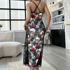 Shadow Rose Skull Pattern Women's Lace Cami Sleepwear