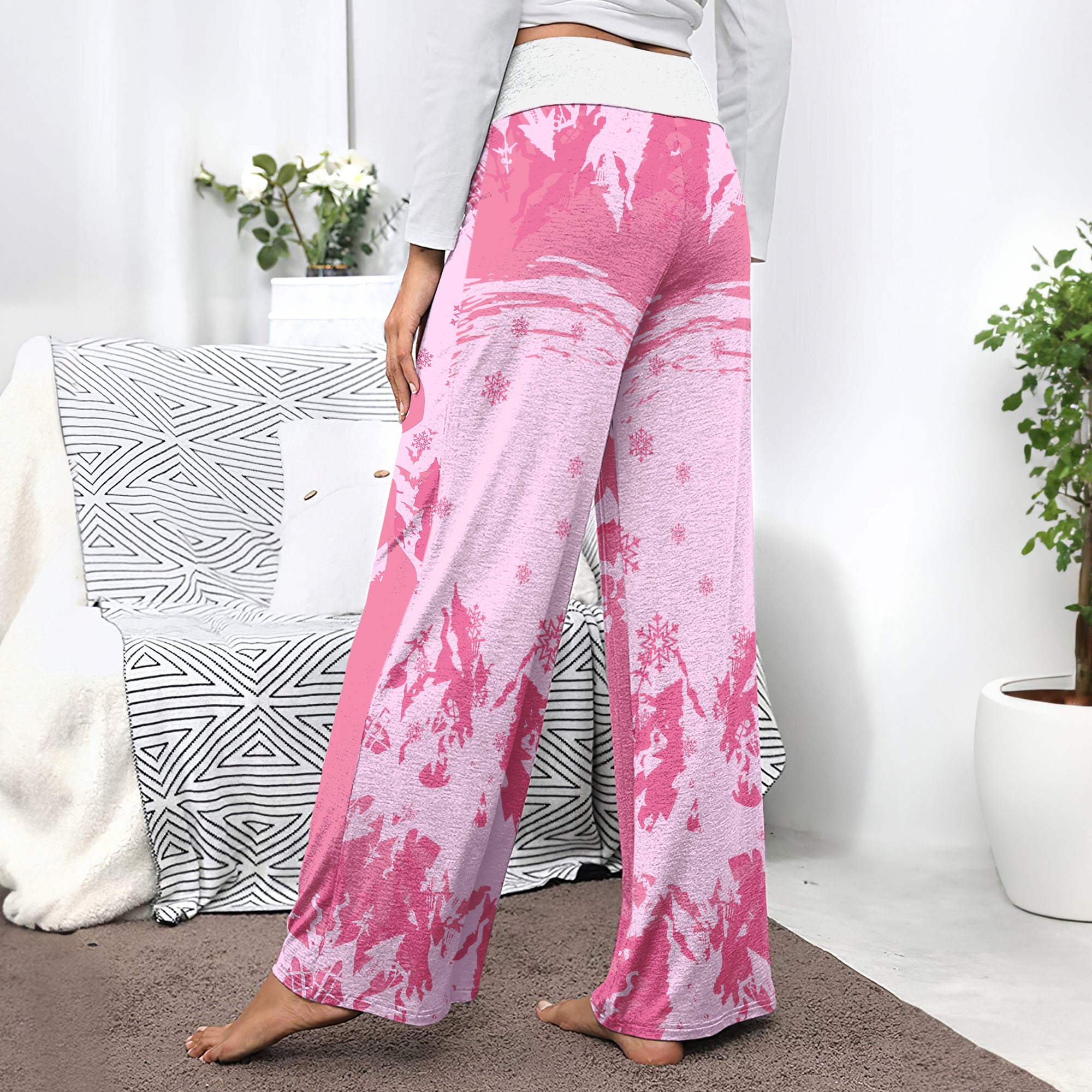 Pink Nightmare Christmas Theme Women's High-waisted Wide Leg Pants | Wonder Skull