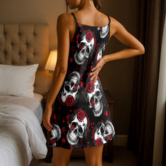 Gothic Velvet Rose Skull Short Cami Dress