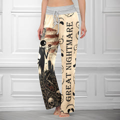 Gothic American Skeleton Rose Women's High-waisted Wide Leg Pants
