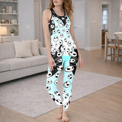 Cyan Shadow Skull Pattern Tanktop and Leggings