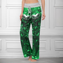 Green Skull Thorns Women's High-waisted Wide Leg Pants