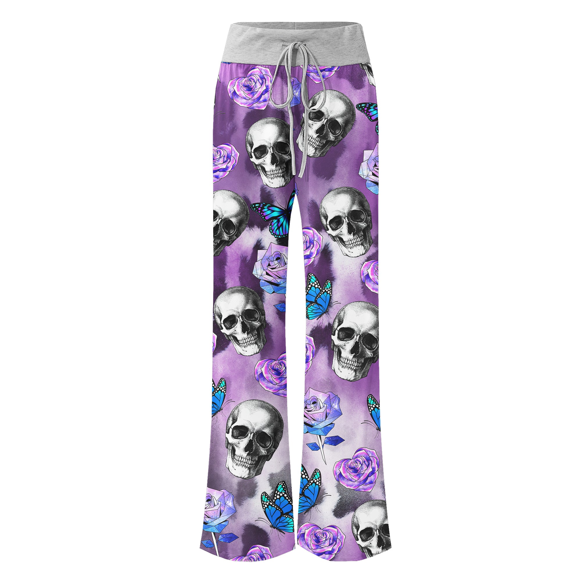 Violet Skull Butterfly Women's High-waisted Wide Leg Pants | Wonder Skull
