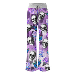 Violet Skull Butterfly Women's High-waisted Wide Leg Pants | Wonder Skull