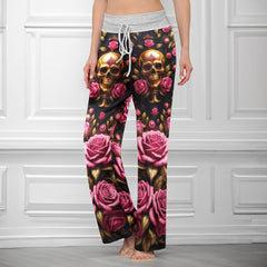 Skull Rose Royal Art Women's High-waisted Wide Leg Pants
