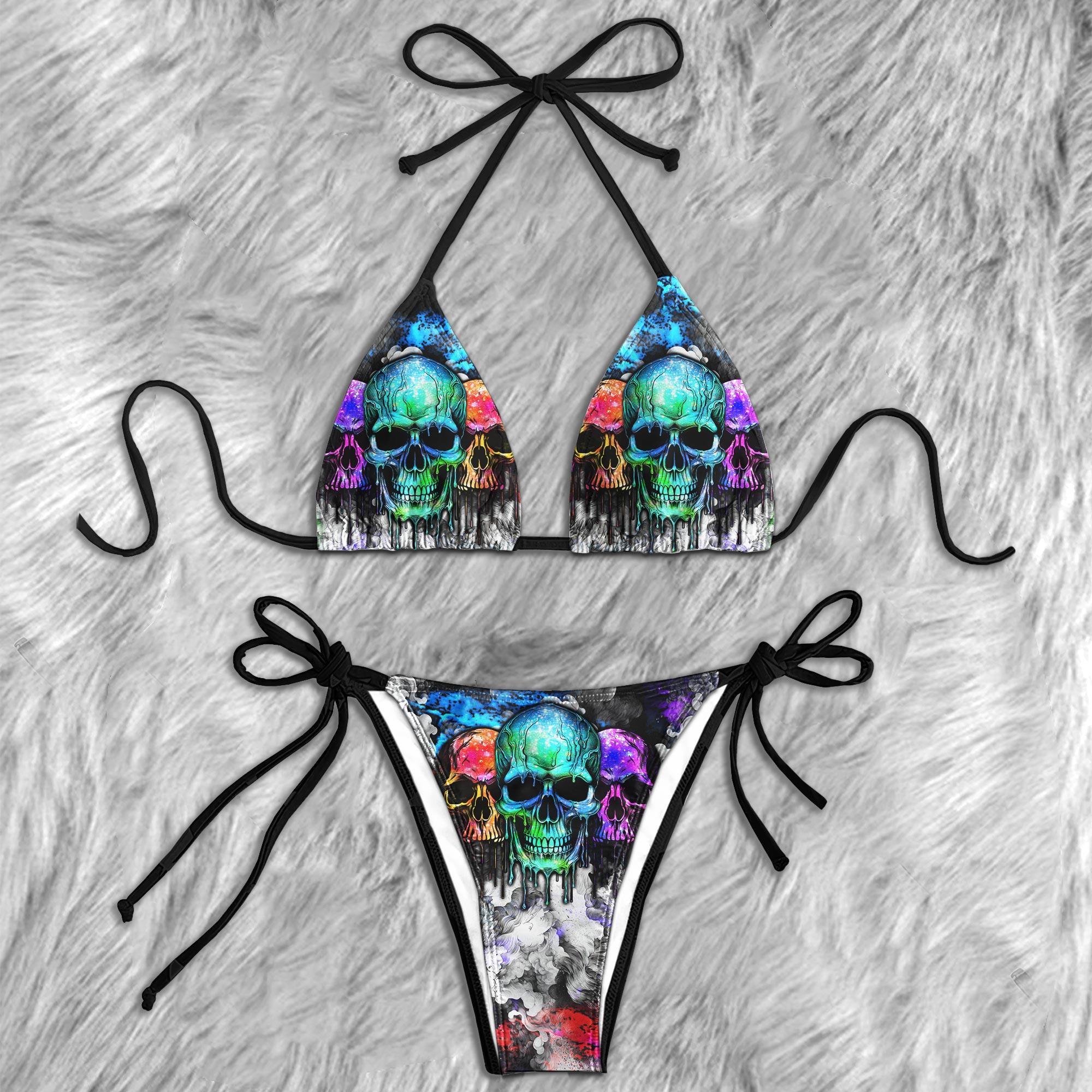 Dark Skull Color Micro Triangle Bikini Swimsuit - Wonder Skull