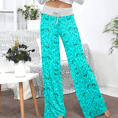 Electric Cyan Skull Pop Women's High-waisted Wide Leg Pants