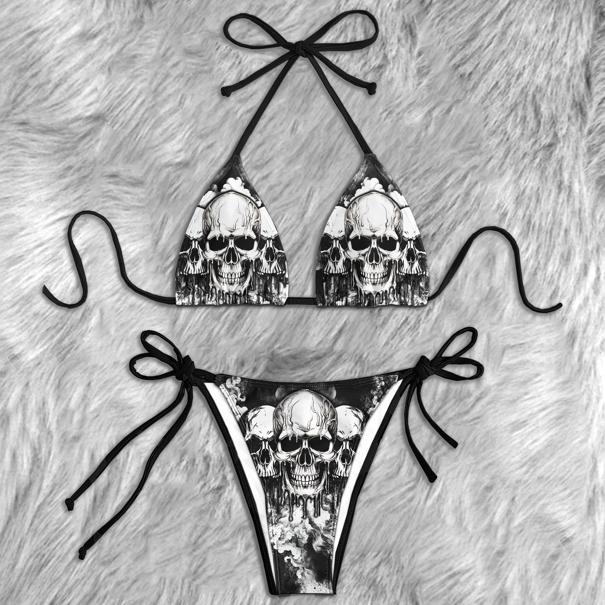 Vintage Grey Skull Micro Triangle Bikini Swimsuit - Wonder Skull