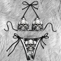 Vintage Grey Skull Micro Triangle Bikini Swimsuit - Wonder Skull