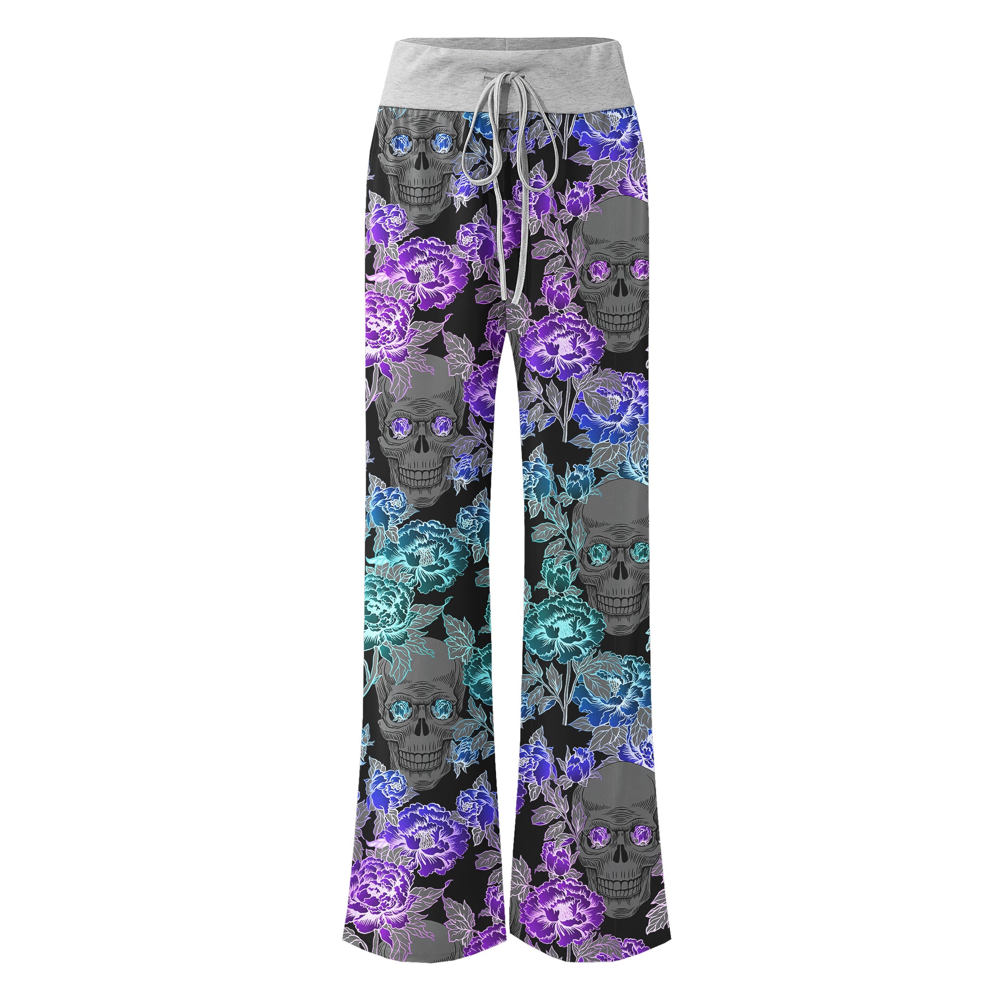 Floral Colorful Skull Women's High-waisted Wide Leg Pants | Wonder Skull