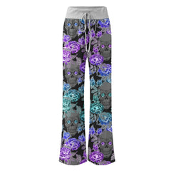 Floral Colorful Skull Women's High-waisted Wide Leg Pants | Wonder Skull