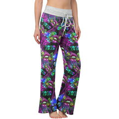 Purple Xoxo Lips Art Women's High-waisted Wide Leg Pants | Wonder Skull