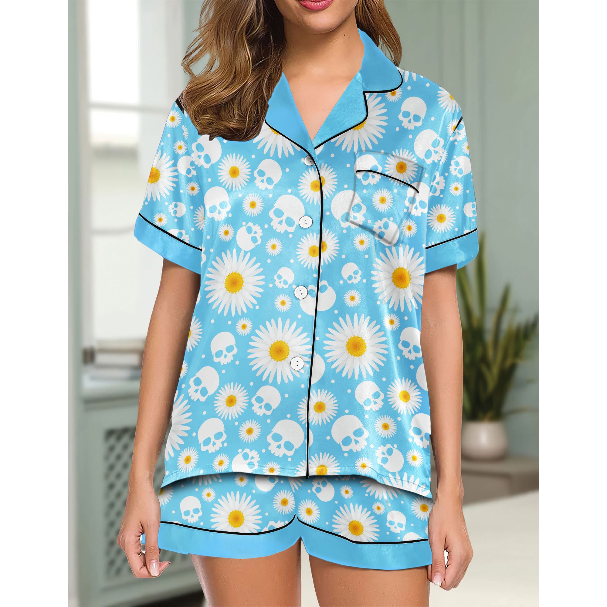 Chic and stylish women's pajama set with unique design prints and statement sleeves, Soft and luxurious fabrics make this pajama set perfect for bedtime or lounging at home.