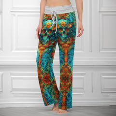 Abstract Skull Leaf Artwork Women's High-waisted Wide Leg Pants