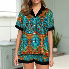 Abstract PsyFire Leafscape Women's Pajama Sets Top Sleeve & Short Bottom